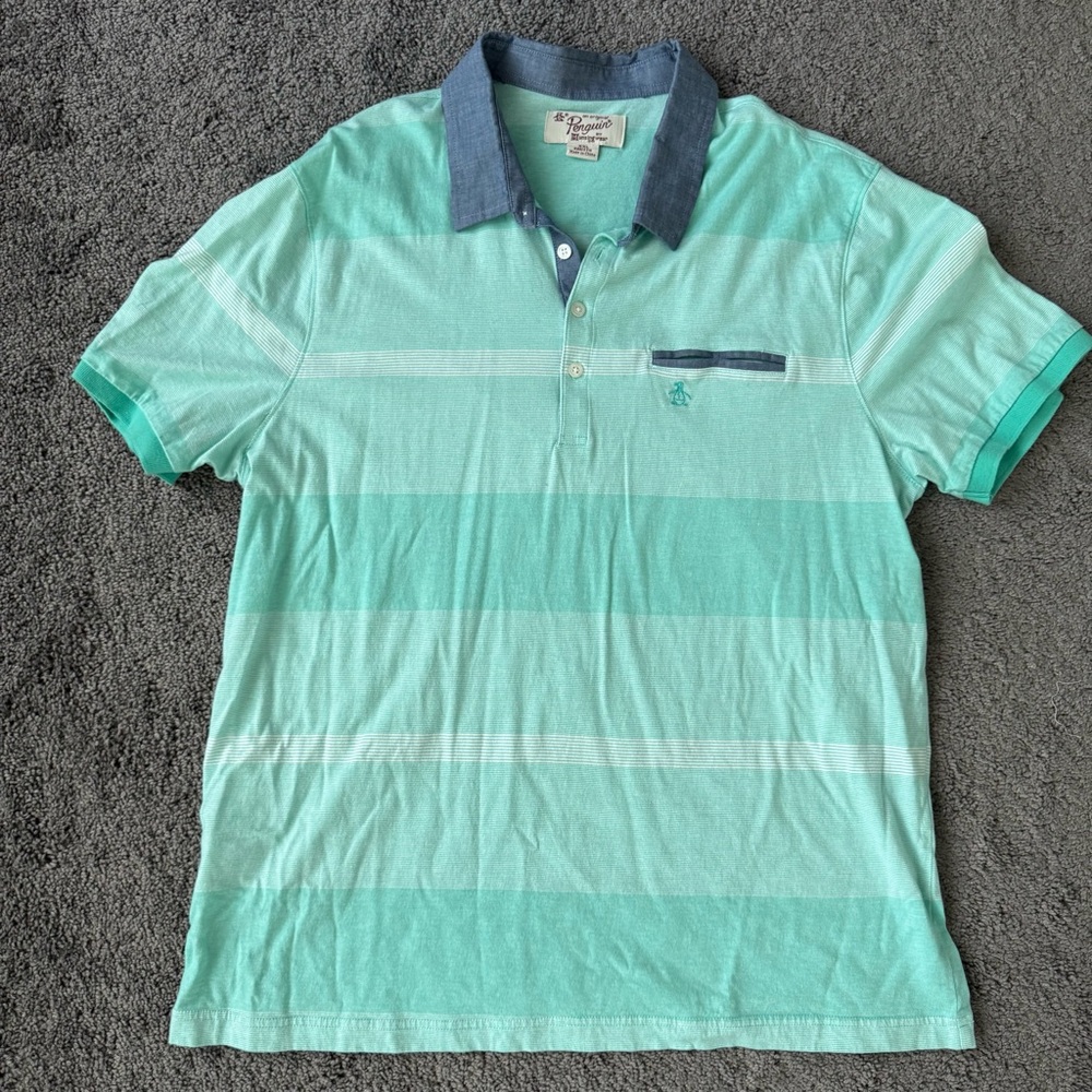 Men's Green Striped Polo Shirt